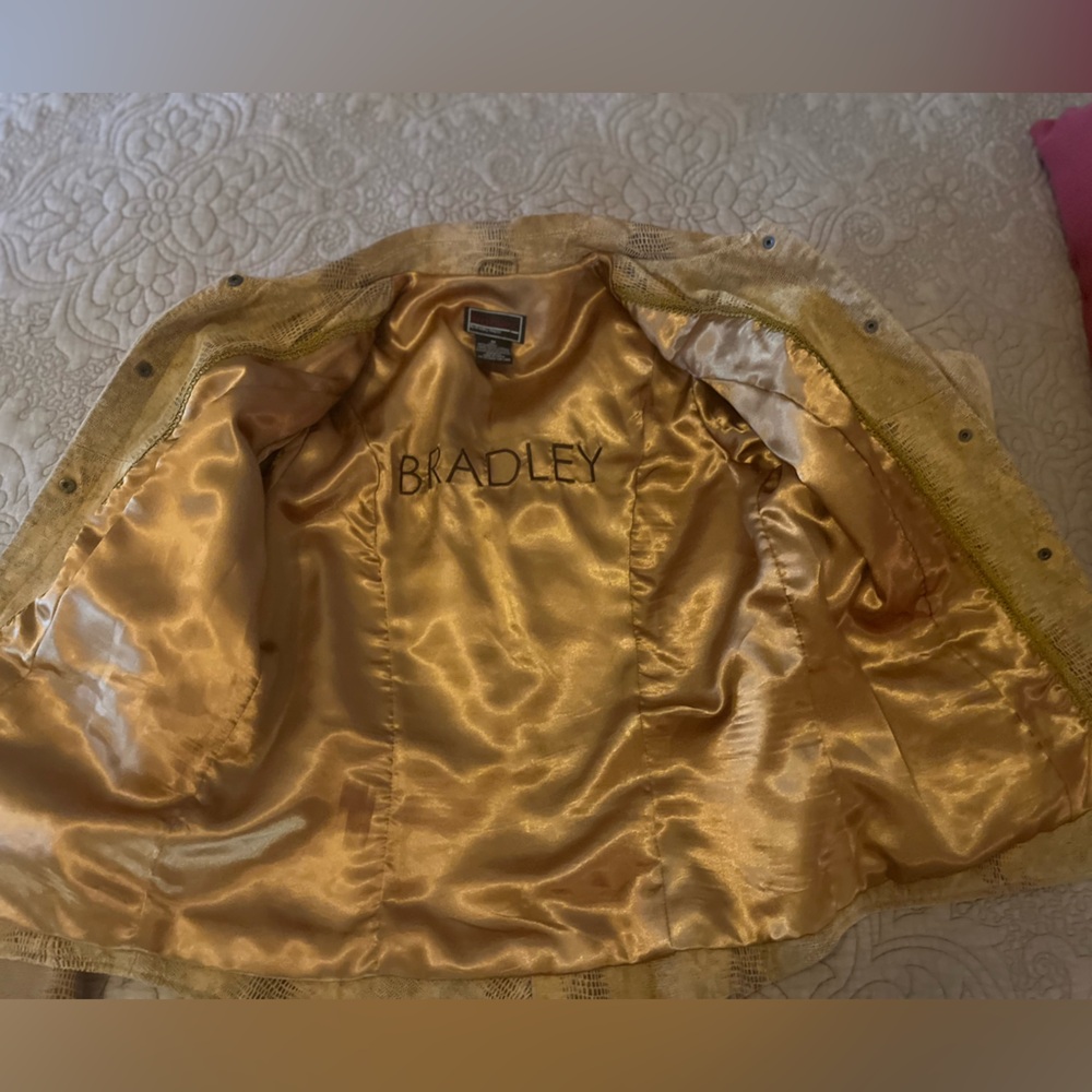 Bradley Bayou Coastal Cowgirl Caramel Tan Snakeskin Print Suede Leather Jacket M - Picture 8 of 12